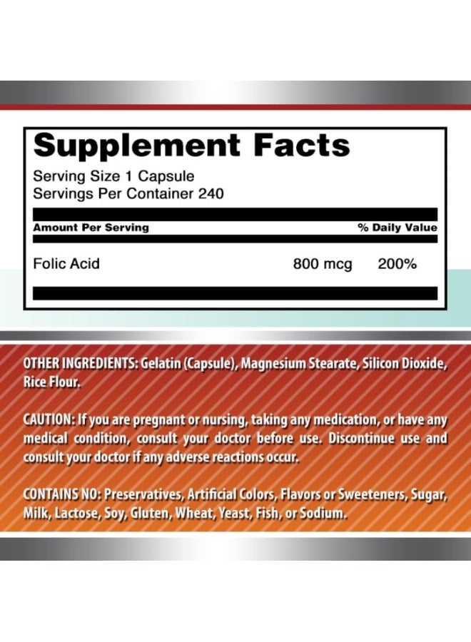 Amazing Nutrition مكمل حمض الفوليك 800 ميكروغرام 240 كبسولة للبالغين - Image 4