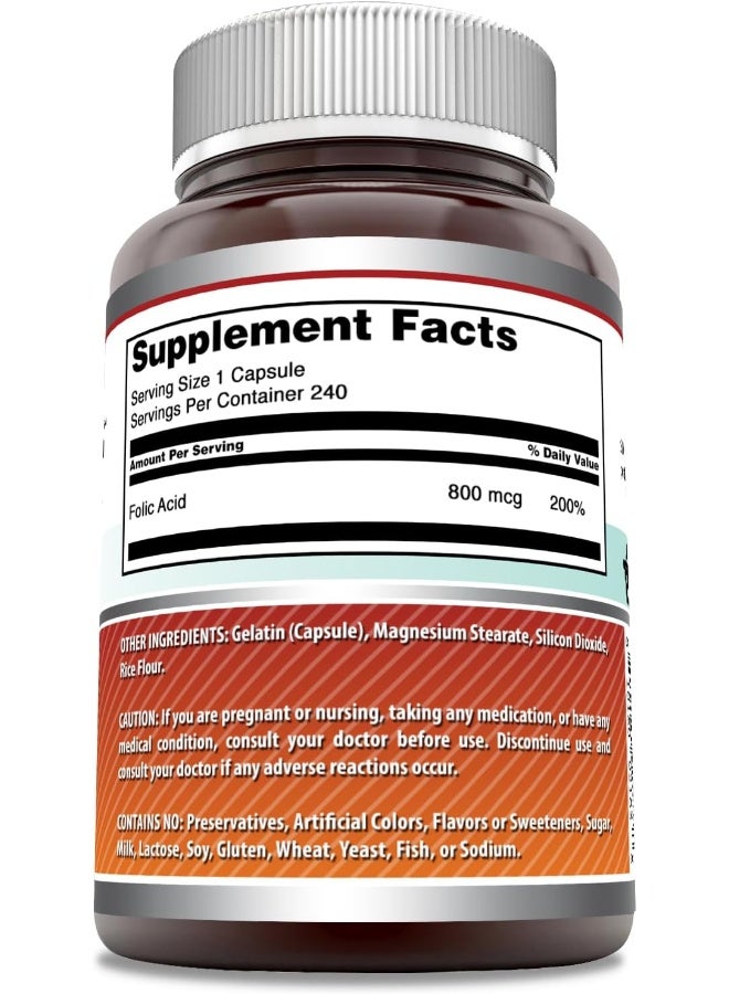 Amazing Nutrition مكمل حمض الفوليك 800 ميكروغرام 240 كبسولة للبالغين - Image 2