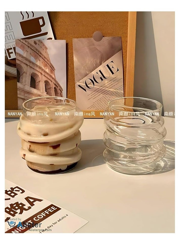 Glass Cup for Juice and Iced Coffee, 390ml Large Capacity, Perfect for Refreshing Drinks and Daily Use