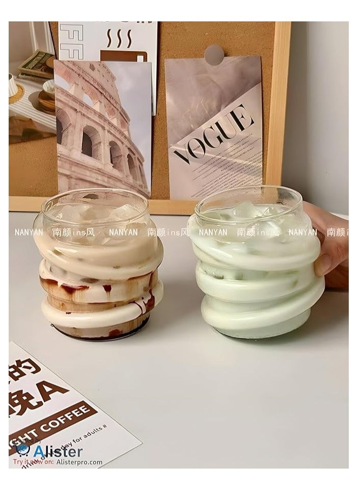 Glass Cup for Juice and Iced Coffee, 390ml Large Capacity, Perfect for Refreshing Drinks and Daily Use