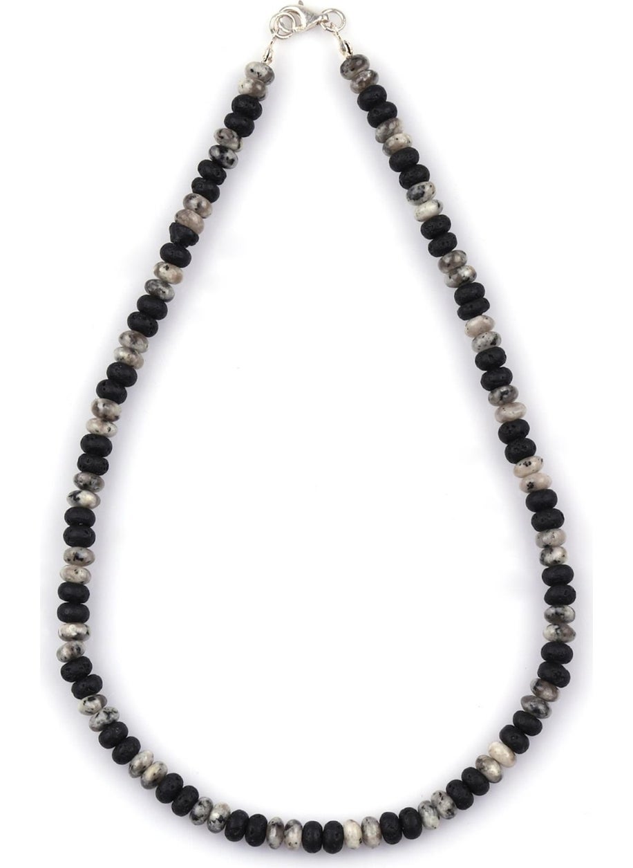 Güneş Avm GÜNEŞAVM Lava Stone - Jade Natural Stone Necklace 3 x 6 Rondel Cut 