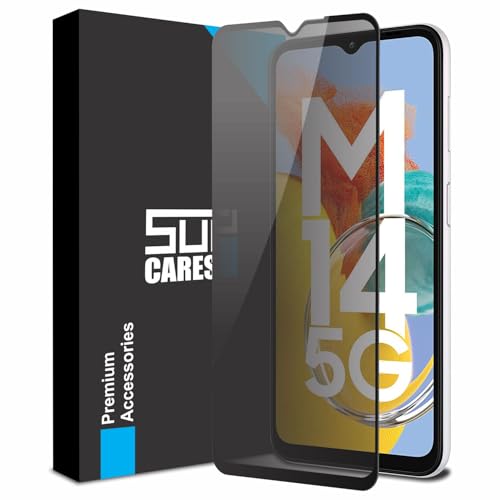 SupCares Privacy Tempered Glass for Samsung Galaxy A14, Galaxy M14 and Galaxy F14 (6.6 Inch) With Installation Kit | Military-Grade Gorilla Screen Protector | Edge to Edge Coverage | Black - Image 1