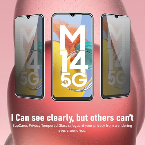 SupCares Privacy Tempered Glass for Samsung Galaxy A14, Galaxy M14 and Galaxy F14 (6.6 Inch) With Installation Kit | Military-Grade Gorilla Screen Protector | Edge to Edge Coverage | Black - Image 3