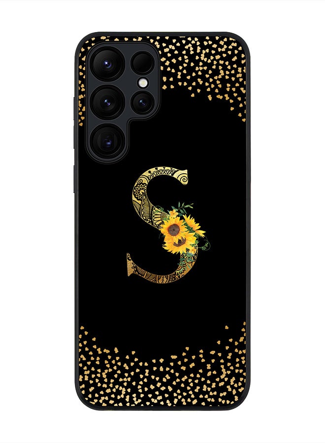 Stylizedd For Samsung Galaxy S25 Ultra 5G Case,Slim fit Camera Protection, Shockproof Thin Phone cover  - Custom Floral Monogram - S ( Black ) - Image 1
