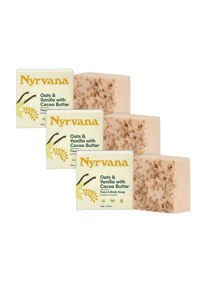 Nyrvana Oats & Vanilla with Cocoa Butter Soap | Pack of 3 x 100g (3.52 oz) | Soothes Eczema & Sensitive Skin | Deep Moisturising | Natural Face & Body Soap for Dry & Sensitive Skin - Image 1