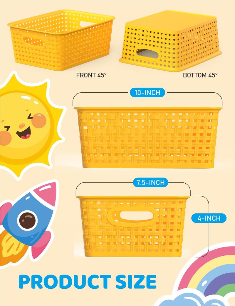 WYT 6-Pack Plastic Small Shelf Storage Weave Baskets Organizing for Cabinets and Pantries, Yellow - Image 2