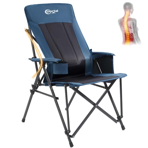 PORTAL Camping Chair with Lumbar Support for Adults Folding Portable High Back Oversized 400LBS