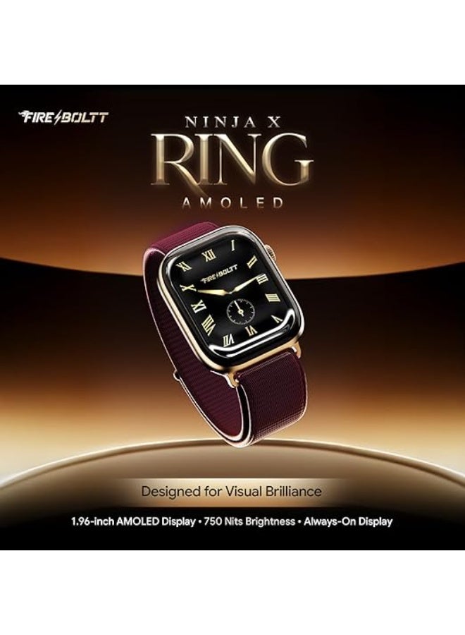 Fire-Boltt Ninja X Ring Smart Watch 1.96" Always On Display Bluetooth Calling, Voice Assistant, SpO2 & Heart Rate, 120+ Sports Modes, IP67 Waterproof Smartwatch for Men & Women - Black Nylon - Image 2