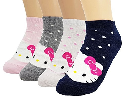 JJMax Women's Hello Kitty Cotton Ankle Socks Set, Cotton Blend Set, One Size,4 Pack - Image 1
