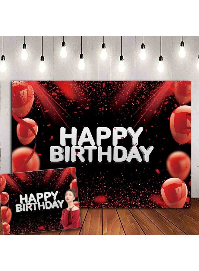 HQM 7X5Ft Soft Fabric/Polyester Red And Black Glitter Happy Birthday Photo Background Princess Girl Bday Decor For Girls Boys Women Men Anniversary Photography Backdrops Party Supplies - Image 1