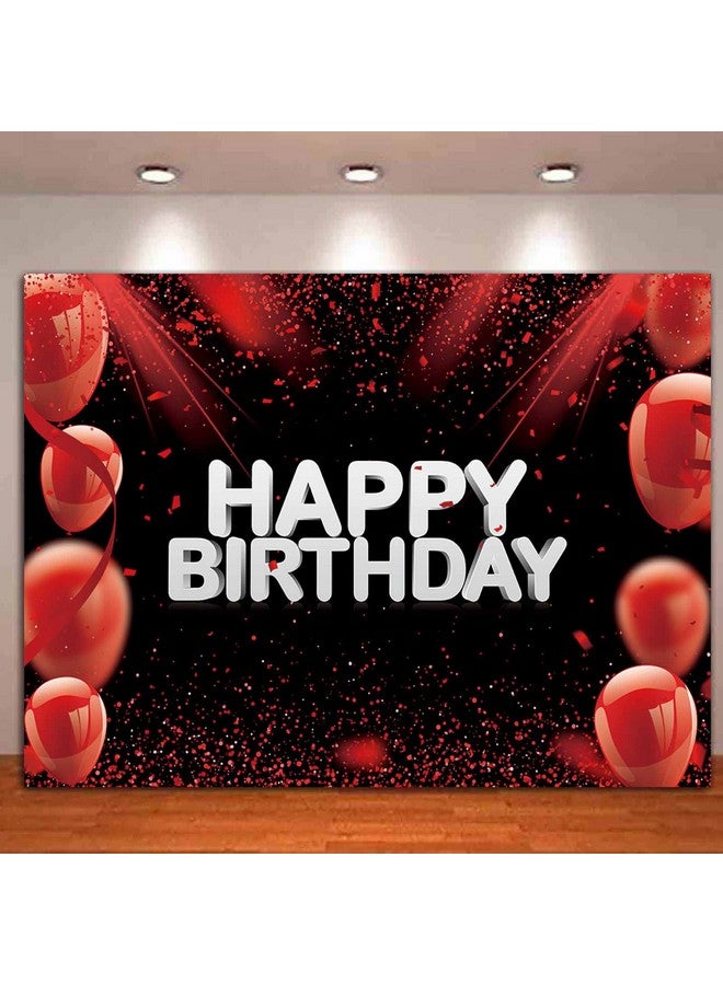 HQM 7X5Ft Soft Fabric/Polyester Red And Black Glitter Happy Birthday Photo Background Princess Girl Bday Decor For Girls Boys Women Men Anniversary Photography Backdrops Party Supplies - Image 5