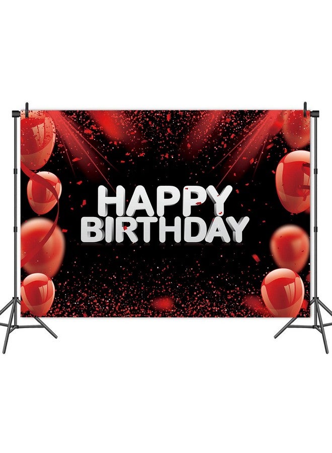 HQM 7X5Ft Soft Fabric/Polyester Red And Black Glitter Happy Birthday Photo Background Princess Girl Bday Decor For Girls Boys Women Men Anniversary Photography Backdrops Party Supplies - Image 2