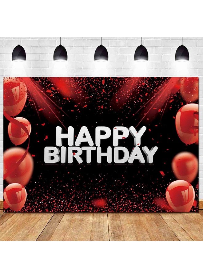 HQM 7X5Ft Soft Fabric/Polyester Red And Black Glitter Happy Birthday Photo Background Princess Girl Bday Decor For Girls Boys Women Men Anniversary Photography Backdrops Party Supplies - Image 3