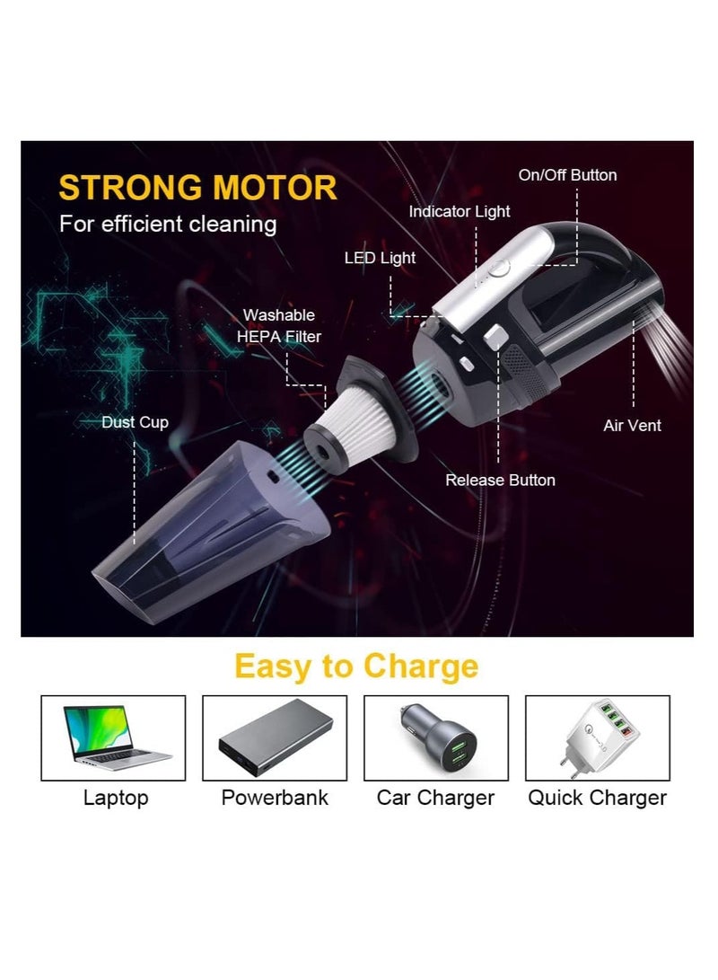 Excefore Handheld Vacuum Cordless, Portable 10000Pa Strong Suction Car Vacuum Cleaner Dust Busters, 2 Speed Wet Dry Vacuum with LED Light, Rechargeable Hand Held Vacuuming for Home, Office, Car (Black) - Image 3