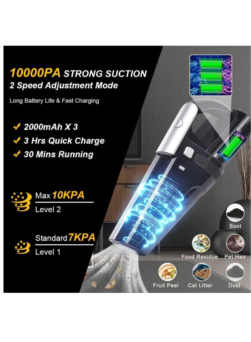 Excefore Handheld Vacuum Cordless, Portable 10000Pa Strong Suction Car Vacuum Cleaner Dust Busters, 2 Speed Wet Dry Vacuum with LED Light, Rechargeable Hand Held Vacuuming for Home, Office, Car (Black) - Image 2