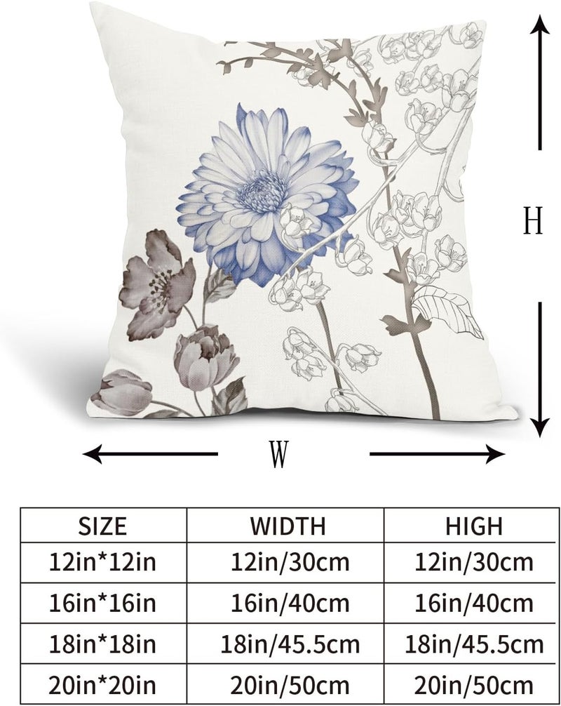 Vintage Floral Pillowcase Set: 2 Pack 20 x 20 Inch White Cotton Linen Blend - Fade-Resistant Double-Sided Print, Concealed Invisible Zipper Machine Washable Cushion Cover for Indoor Outdoor Sofa Bed G - Image 5