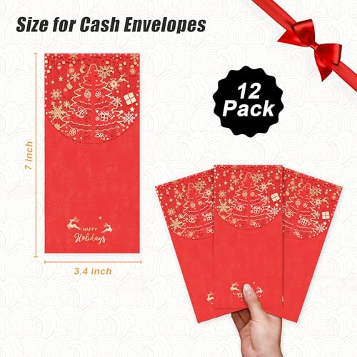 AVERZELLA Holiday Christmas Money Holders for Cash Gift 12 Pcs, Xmas Red Envelopes Money Envelopes with Gold Foil & Laser Cut, Christmas Currency Envelope Cash Stuffing Envelopes (Red) - Image 5