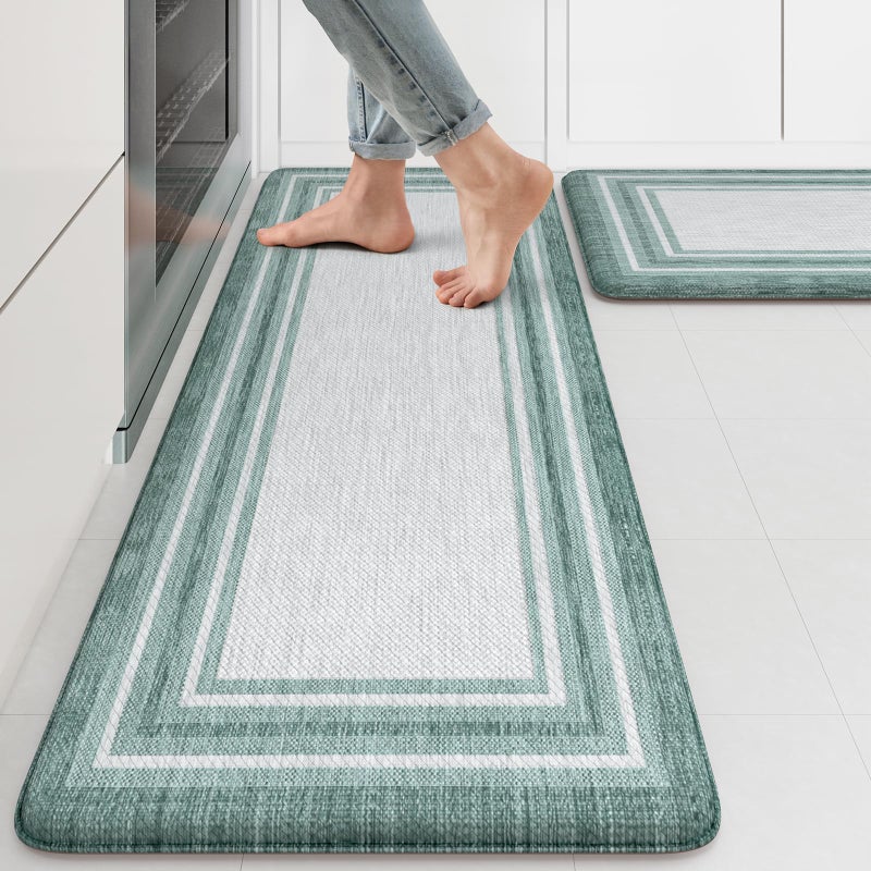 KIMODE Anti Fatigue Kitchen MatsFarmhouse Kitchen Rugs Non Slip Rubber BackingWaterproof Kitchen Mat for FloorCushioned Standing Mat for KitchenLaundrySinkDeskGreen