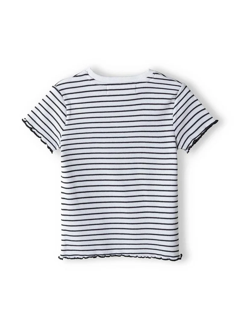 MINOTI Girls Ribbed Short Sleeve T-Shirt with Lettuce Hem