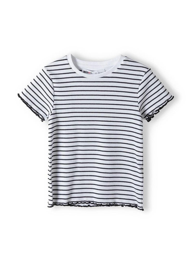 MINOTI Girls Ribbed Short Sleeve T-Shirt with Lettuce Hem - Image 2