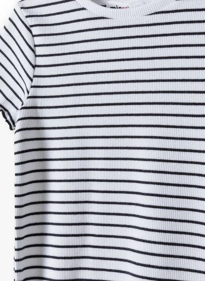 MINOTI Girls Ribbed Short Sleeve T-Shirt with Lettuce Hem