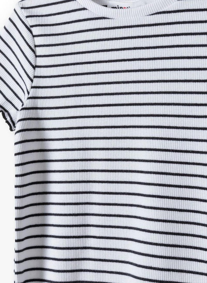 MINOTI Girls Ribbed Short Sleeve T-Shirt with Lettuce Hem - Image 4