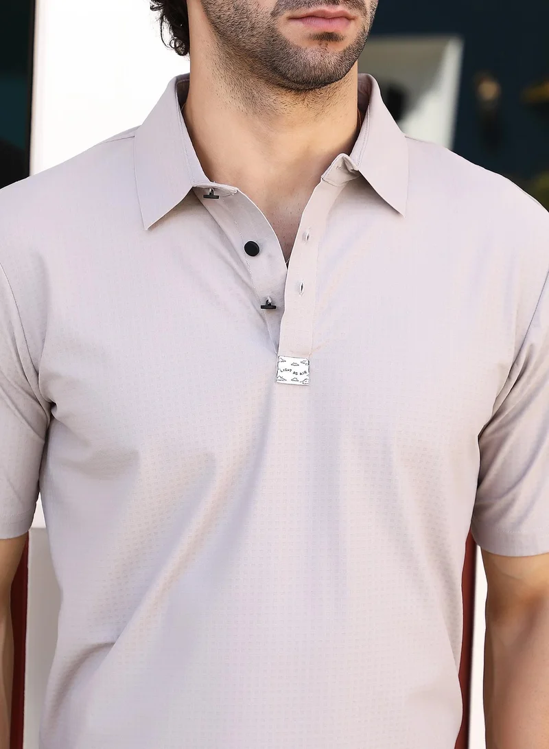كامبوس سوترا Men's Saltbox Beige Seamless Cuboid Polo T-Shirt