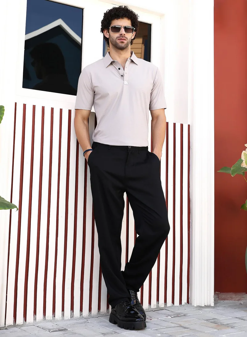 كامبوس سوترا Men's Saltbox Beige Seamless Cuboid Polo T-Shirt