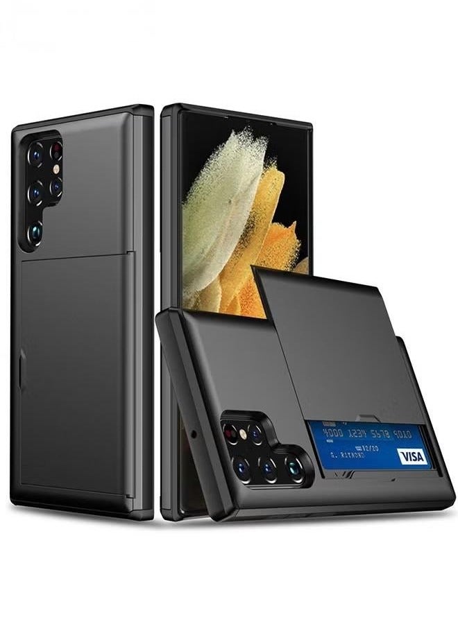 Samsung S24 Ultra Black Case with Card Holder 5G 6.8 inch Slim Dual Layer Heavy Duty Protective Galaxy S24 Ultra Case Hidden Card Slot Wallet Case for Samsung S24 Ultra - Image 1