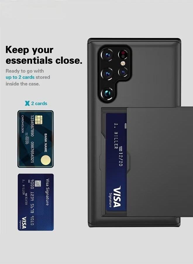 Samsung S24 Ultra Black Case with Card Holder 5G 6.8 inch Slim Dual Layer Heavy Duty Protective Galaxy S24 Ultra Case Hidden Card Slot Wallet Case for Samsung S24 Ultra - Image 2