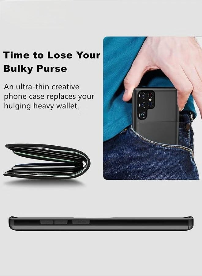 Samsung S24 Ultra Black Case with Card Holder 5G 6.8 inch Slim Dual Layer Heavy Duty Protective Galaxy S24 Ultra Case Hidden Card Slot Wallet Case for Samsung S24 Ultra - Image 3