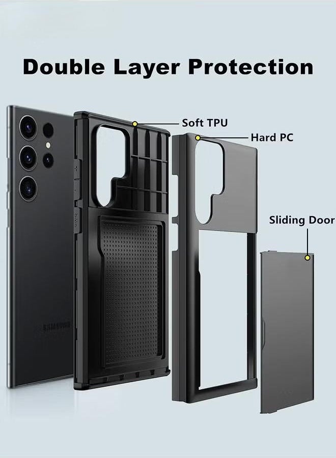 Samsung S24 Ultra Black Case with Card Holder 5G 6.8 inch Slim Dual Layer Heavy Duty Protective Galaxy S24 Ultra Case Hidden Card Slot Wallet Case for Samsung S24 Ultra - Image 4