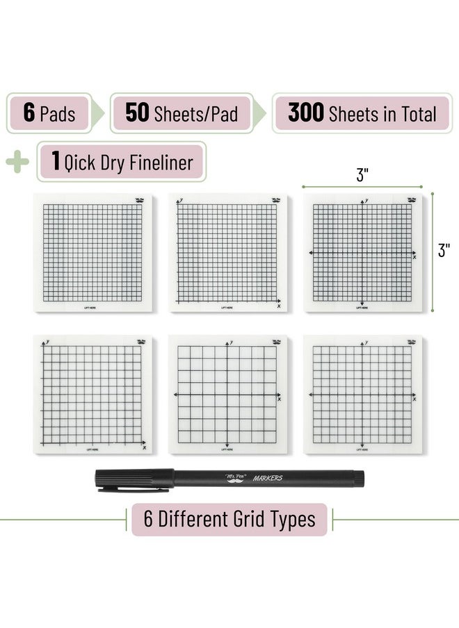 Mr. Pen - Transparent Graph Paper Sticky Notes 300 Sheets 3X3 Inch Graph Sticky Notes Math Graph Paper Graphing Sticky Notes Grid Sticky Notes Grid Notepad Mini Graph Paper - Image 1