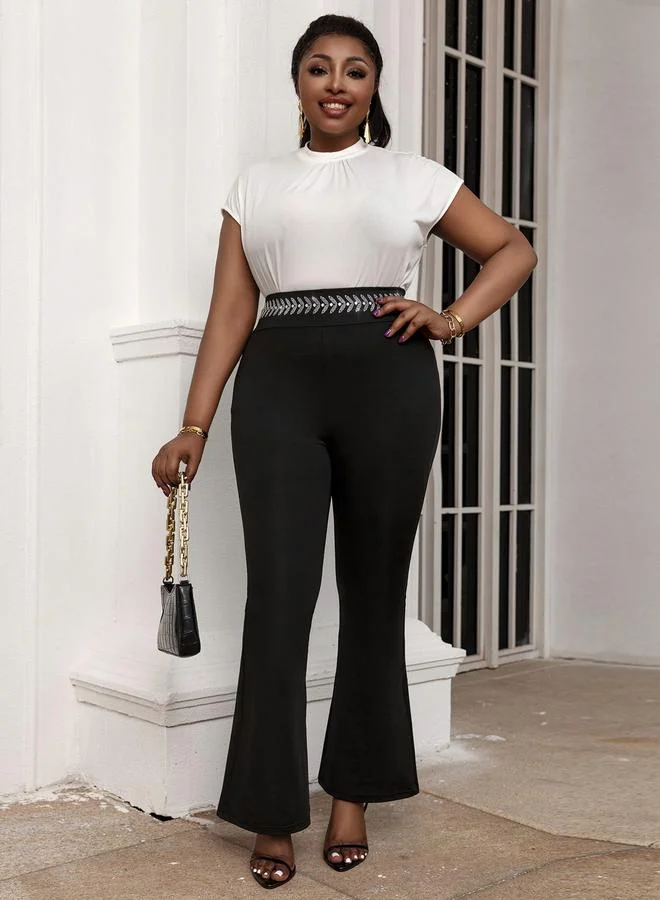 Take Two Take Two Black Embellished Waistband Flare Trousers