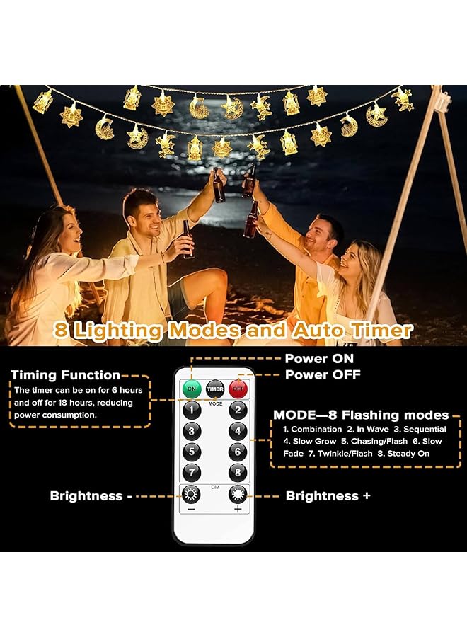 erorex Ramadan String Lights 19.69Ft 40 Leds Ramadan Decorations With Remote 8 Mode Battery Operated Eid Mubarak Star Moon Fairy Lights For Ramadan Decoration Home Decor String Lights Multistye - Image 5