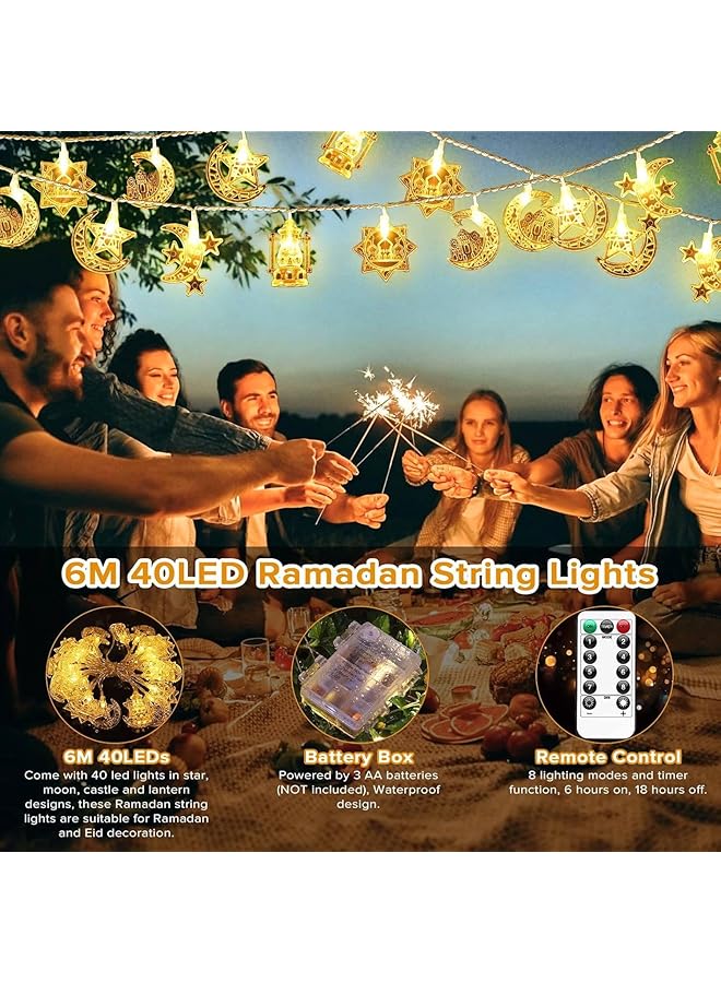 erorex Ramadan String Lights 19.69Ft 40 Leds Ramadan Decorations With Remote 8 Mode Battery Operated Eid Mubarak Star Moon Fairy Lights For Ramadan Decoration Home Decor String Lights Multistye - Image 2