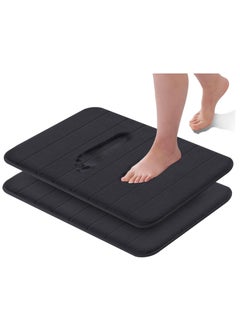 Bukela Memory Foam Bath Mat, (2 Pack) Non-Slip Bath Mat, 40x60 cm Softness, Highly Absorbent, Bathroom Carpet, Super Soft Microfiber Bath Rug (Black)  - Image 1