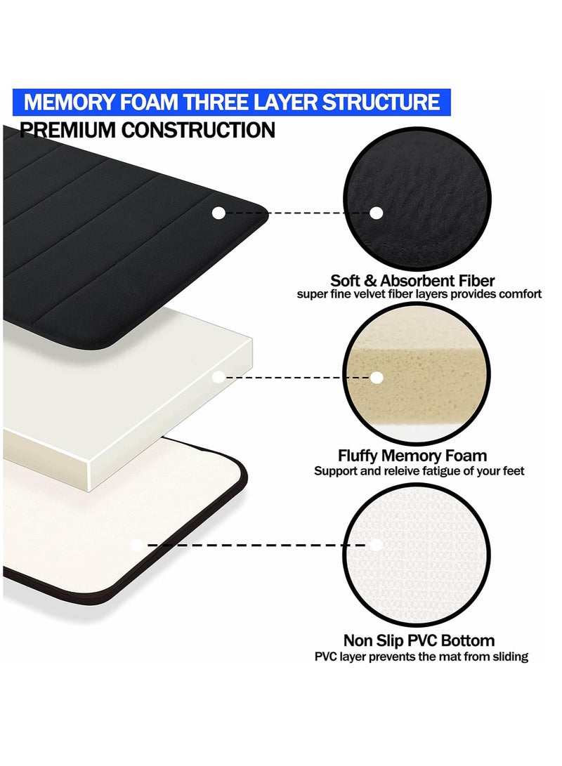 Bukela Memory Foam Bath Mat, (2 Pack) Non-Slip Bath Mat, 40x60 cm Softness, Highly Absorbent, Bathroom Carpet, Super Soft Microfiber Bath Rug (Black) - Image 2