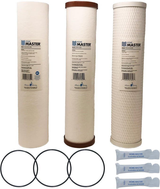 WHOLE HOUSE 4LAYER SEDIMENT 25 TO 1 MICRON IRON RADIAL FLOW GAC CARBON 2 ORINGS GREASE 15GPM REPLACEMENT FILTER SET CSETBB3SMGFEC 20X45