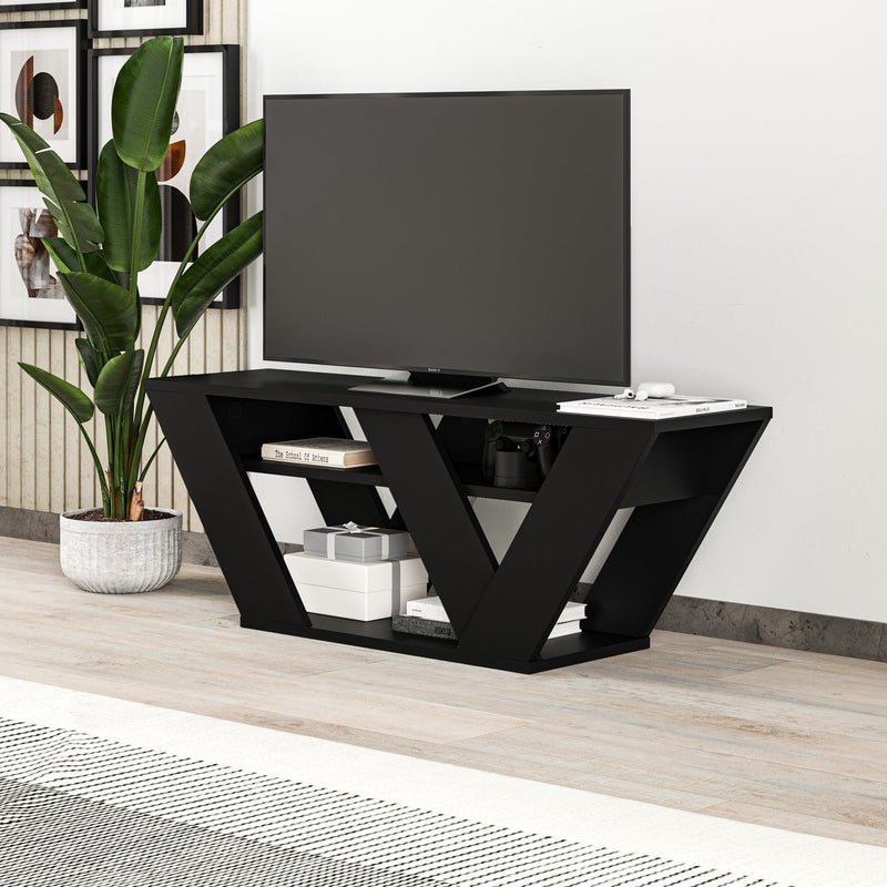 موراه هوم Modern Tv Stand Up To 43 Inches Tvs | Modern Tv Units For Living Room | 2Tier Shelf Wooden Storage Cabinet | 110X30X40 Cm - Black Bute- 2 Years Warranty - Image 2