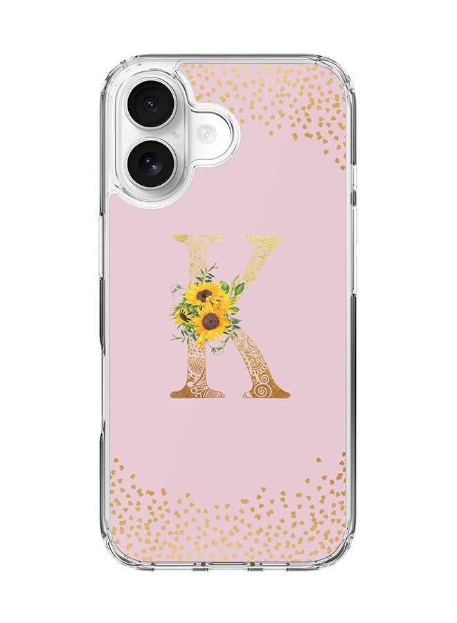 Stylizedd Classic Clear MagSafe Case for iPhone 17 , Hybrid Soft Case Flexible Edges Anti Drop TPU PC Gel Thin Transparent Cover [ Designed for iPhone 17 ] - Custom Monogram Initial Letter Floral Pattern Alphabet - K  (Pink )