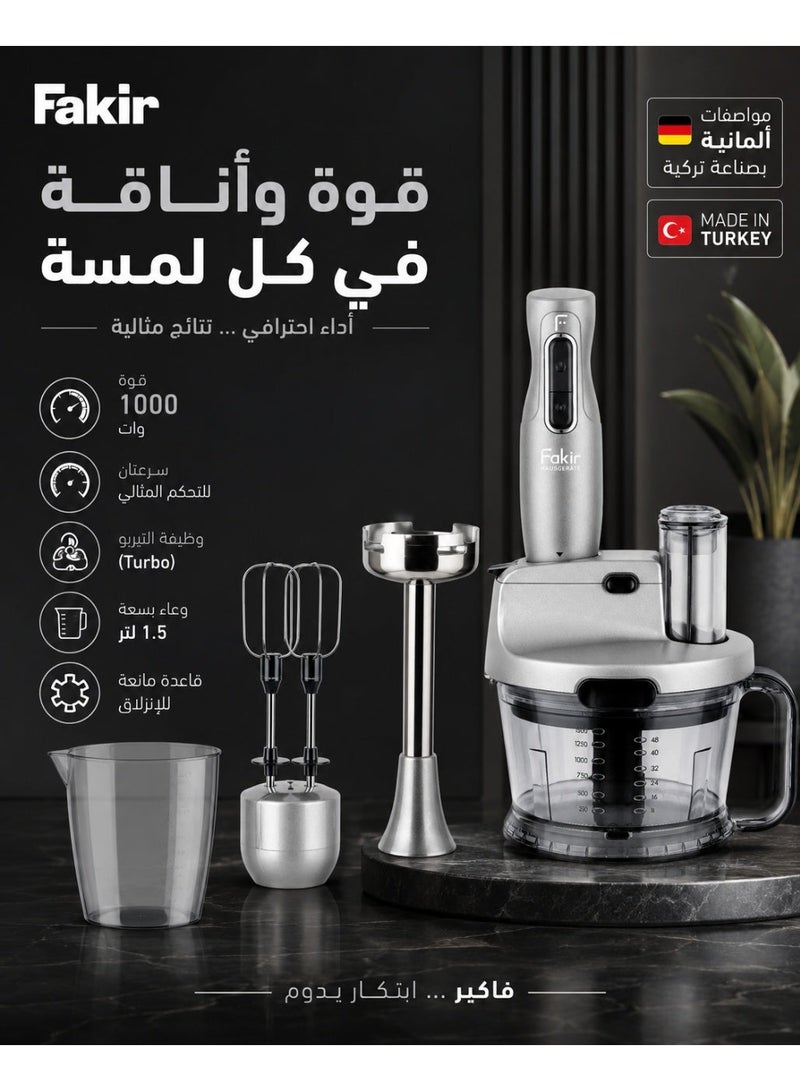 Fakir Mr. Chef Quadro Hand Blender & Food Processor Set, 1000W, 1.5L Chopper Bowl, Multi-Function, silver - Image 1