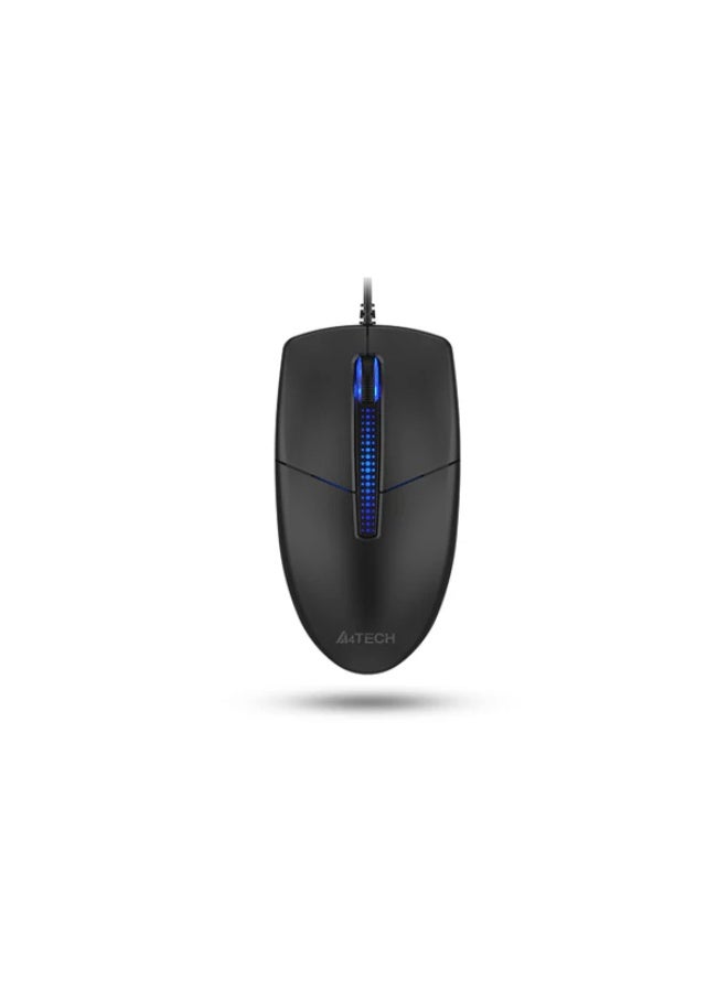 A4TECH N-530S Wired Optical Mouse – Silent Click Technology – 1200 DPI High-Precision Sensor – USB Plug & Play – 4-Way Scroll Wheel – Blue LED Backlight – Ergonomic Design for Office and Home - Image 1