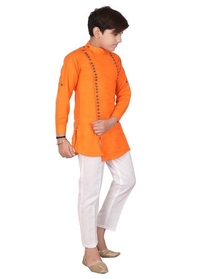 Qtsy Indian Cotton Kurta Set for Boys Orange - Image 4