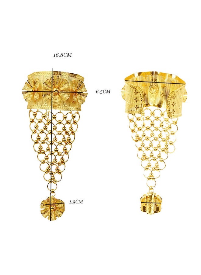 Two piece alloy 24K gold plated hollow flower bracelet ring Dubai women's bridal wedding jewelry - Image 2