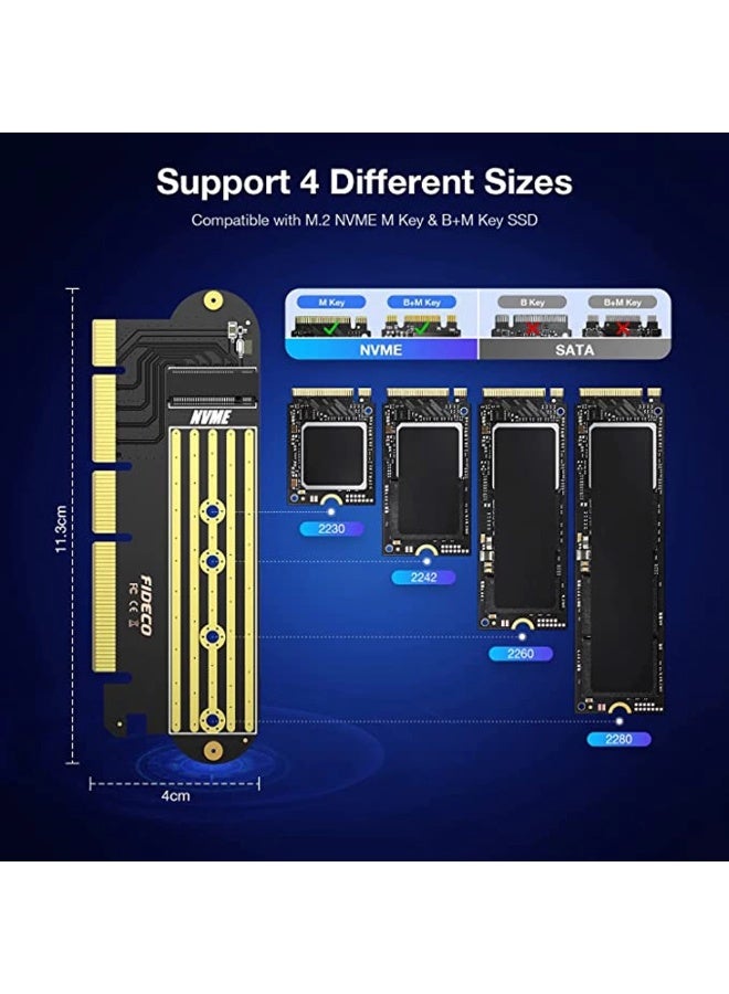 FIDECO PCIe X16 to M.2 NVMe SSD Adapter Card NV1P, Supports 2230–2280 M-Key & B+M Key, Up to 64Gbps - Image 5
