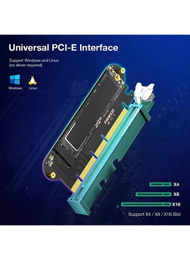 FIDECO PCIe X16 to M.2 NVMe SSD Adapter Card NV1P, Supports 2230–2280 M-Key & B+M Key, Up to 64Gbps - Image 2