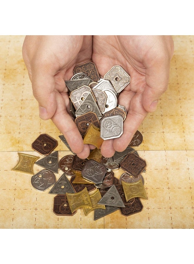 Stratagem King's Coffers 60 Assorted Fantasy Coins - Real Metal Tabletop RPG Currency with Velvet Pouch - Board Game Accessories Compatible with 5E - Image 3