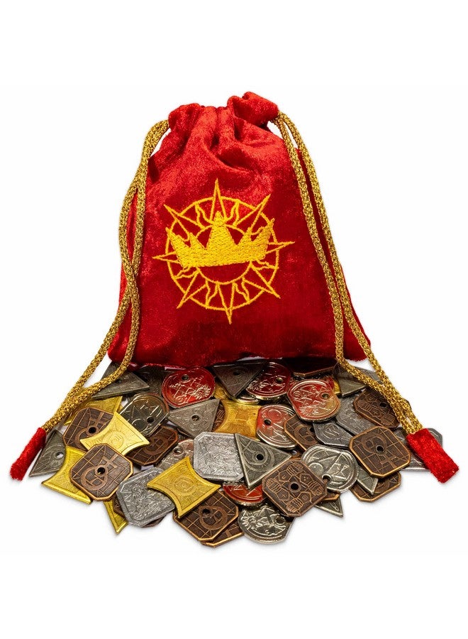 Stratagem King's Coffers 60 Assorted Fantasy Coins - Real Metal Tabletop RPG Currency with Velvet Pouch - Board Game Accessories Compatible with 5E - Image 1