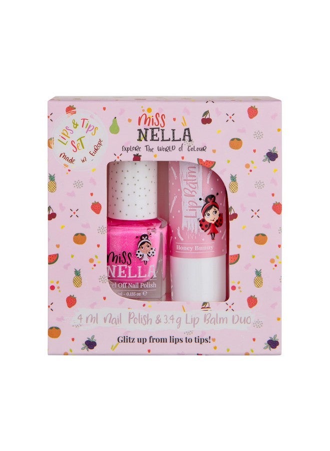 Miss NELLA MISS NELLA Nail Polis + Lip Balm set- Special Pink Glitter Nail Polish for Kids- WATERMELON POPSICLE, with Peel-off, Water Based & Odour Free Formula + HONEY BUNNEY pink hypoallergenic lip balm - Image 1